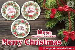 11 Round Christmas Stickers|Printable cutting PNG Product Image 1