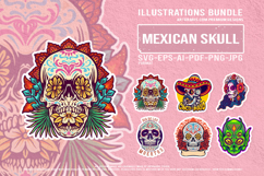 Mystical Mexican Skulls With Flowers and Alien Art Set Product Image 1