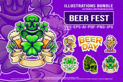 Beer Day Illustration Collection With Hops And Clover Icons Product Image 1
