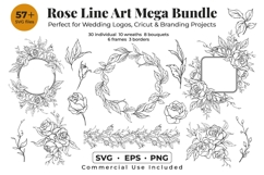 Rose Line Art SVG Bundle Elegant Floral Cut Files Product Image 1