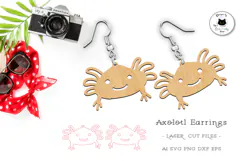 Cute Axolotl Laser Cut Earrings | Axolotl SVG Cut File Product Image 1
