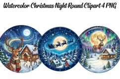 Watercolor Christmas Night Round Png Clipart Product Image 1