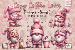 Watercolor Cozy Coffee Lover Gnomes PNG Illustration Clipart Product Image 1