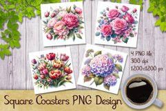 Watercolor Flowers Square Coaster Design Product Image 1