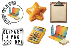 Watercolor Cute Back to School Png Clipart Product Image 1