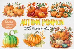 Watercolor Autumn Pumpkin PNG sublimation Product Image 1