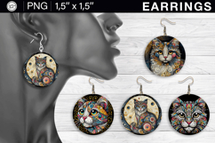 Cute Cat earrings sublimation designs, 4 PNG Product Image 1