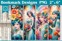 Art Nouveau Girl. Vintage Printable Bookmark 4 PNG Product Image 1