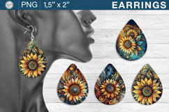 Sunflower earrings sublimation designs, 4 PNG Product Image 1