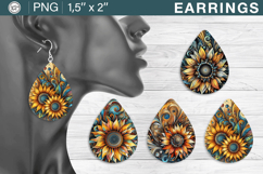 Sunflower earrings sublimation designs, 4 PNG Product Image 1