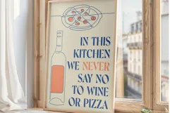 Pizza and Wine Print - Retro Food Poster Product Image 1