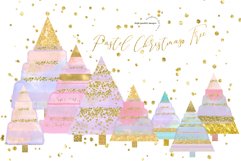 Pastel Gold Glitter Christmas Tree Clipart Product Image 1