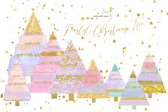 Pastel Gold Glitter Christmas Tree Clipart Product Image 1