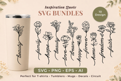 Inspirational Floral Word SVG Bundle - 10 Flower Designs Product Image 1
