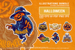 Cursed Pumpkin Faces And Haunted Skeleton Halloween Vector Product Image 1