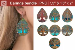 Tree of Life 3D earrings sublimation designs, PNG Product Image 1