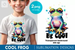 Be Cool Frog Watercolor clipart, print design PNG Product Image 1