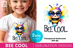 Cute bee cool Watercolor clipart, print design PNG Product Image 1