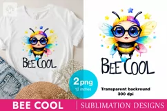 Cute bee cool Watercolor clipart, print design PNG Product Image 4