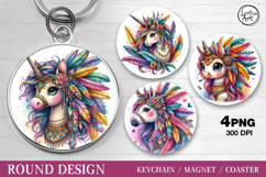 Round Pattern. Unicorn. Coaster/keychain/magnets PNG Product Image 1