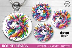 Round Pattern. Unicorn. Coaster/keychain/magnets PNG Product Image 1