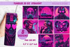 Futuristic pink neon Valentines tumbler wrap sublimation PNG Product Image 1