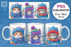 Watercolor Cats Friends mug wrap. 11&15oz Product Image 1