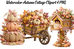 Watercolor Autumn Cottage Png Clipart Product Image 1