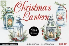 Christmas Lantern Watercolor Cliparts PNG sublimation Product Image 1