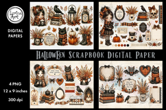 Cozy Halloween digital papers. Junk Journal page. Scrapbook Product Image 1