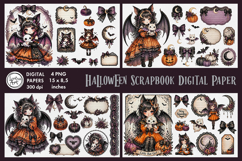 Cute Bat digital papers. Junk Journal page. Scrapbook Product Image 1