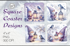 Cute Gnomes Christmas Coaster Design, 4 PNG Product Image 1
