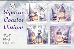 Cute Gnomes Christmas Coaster Design, 4 PNG Product Image 1