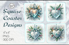 Frosty Heart Coasters | Christmas Coaster Design, 4 PNG Product Image 1
