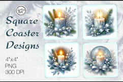 Frosty Candle Coasters | Christmas Coaster Design, 4 PNG Product Image 1