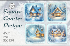 Frosty House Coasters | Christmas Coaster Design, 4 PNG Product Image 1