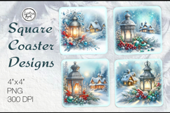 Frosty Holiday Coasters | Christmas Coaster Design, 4 PNG Product Image 1