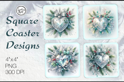 Frosty Heart Coasters | Christmas Coaster Design, 4 PNG Product Image 1
