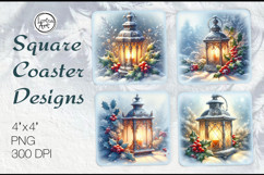 Frosty Holiday Lantern Coasters | Christmas Coaster Design Product Image 1