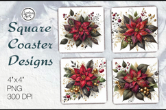 Frosty Holiday Coasters | Christmas Coaster Design, 4 PNG Product Image 1
