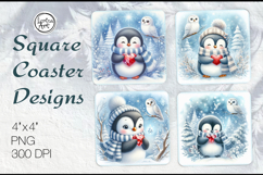 Cute Animals| Penguin Christmas Coaster Design, 4 PNG Product Image 1