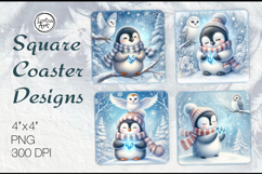 Cute Animals| Penguin Christmas Coaster Design, 4 PNG Product Image 1
