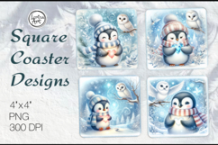 Cute Animals| Penguin Christmas Coaster Design, 4 PNG Product Image 1