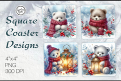 Cute Animals| Cozy Teddy Christmas Coaster Design, 4 PNG Product Image 1