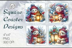 Cute Animals| Cozy Teddy Christmas Coaster Design, 4 PNG Product Image 1