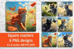 Cat Square Coasters | Summer Cat Sublimation Coaster bundle Product Image 1