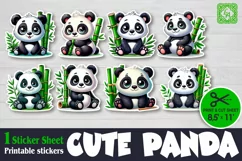 Cute Panda & Bamboo. Print & Cut Stickers PNG Product Image 1