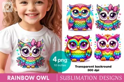 Cute Rainbow Owl Watercolor clipart, print design PNG Product Image 1