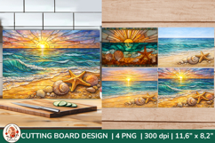 Beach Sunset Cutting Board Design.Coastal Seashell, Starfish Product Image 1