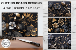 Golden Flowers Cutting Board Designs / 4 PNG Product Image 1